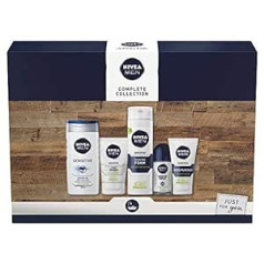 Nivea MEN Complete Collection dāvanu komplekts, vīriešu tualetes piederumu dāvanu komplekts jutīgai ādai, pārvariet ādas kairinājumu ar mūsu vīriešu dāvanu komplektu, 5 daļiņu vīriešu dāvanu komplekts