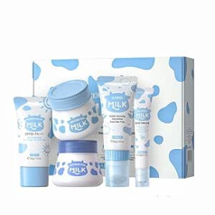 ‎Piwine Milk SkinCare Set Travel Size Skin Care Set Hydrating Nourish Skin Includes Cleanser, SPF50+ Sun Cream, Eye Care, Brightening Cream, Moisturising Cream Skin Daily Care Gifts for