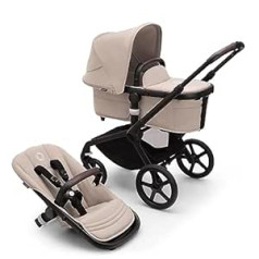 Bugaboo Fox 5 2-in-1 All Terrain Pushchair with Carrycot and Extendable Toddler Seat, Easy to Manoeuvre and One-Hand Folding, Black Chassis and Sun Canopy in Desert Taupe