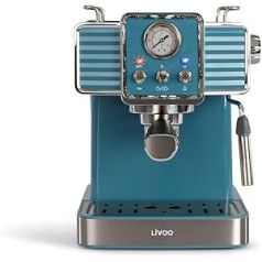 LIVOO DOD174 Espresso Coffee Maker, 15 Bar, Thermoblock Heater, Steam Nozzle for Cappuccino, Hot Milk, Retro Look, Blue, 1350 W