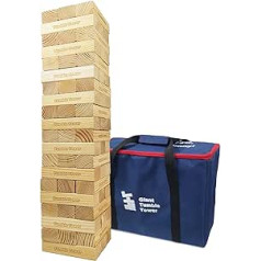 Jac & Mok Giant Tumble Tower Wooden Tumbling Blocks Playset Stackable Wooden Games with Carry Bag (Giant Drum Tower, 60 Pieces)