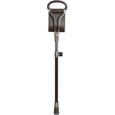 Ascot seat stick, brown leather seat, metal handles covered with leather, light metal pole, height adjustable, pole length 66-91 cm, seat height 50-75 cm, includes sturdy rubber buffer.