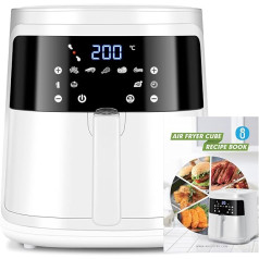 Aigostar White Cube Air Fryer 7L 1900W, 5-in-1 friteris bez eļļas, 7 iepriekš iestatītas funkcijas ar LED ekrānu, noņemams nepiedegošs grozs, siltuma saglabāšana, 20 receptes bez BPA