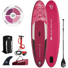 AM Aqua Marina Stand Up Paddle Board Inflatable in Set Coral 2021 iSUP Pink 10 ft 2 Inch Stand-Up Paddling SUP Board with Shoulder Strap 310 x 78 x 12 cm