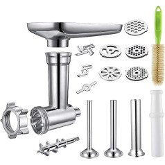 Gdrtwwh Meat Mincer Attachment Set Compatible with all KitchenAid Stand Mixers, with 3 Sausage Filling Tubes, 2 Blades, and 5 Grinding Plates