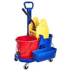 AmazonCommercial Double Bucket Trolley with Wring Device with Accessory Bucket, 17 L