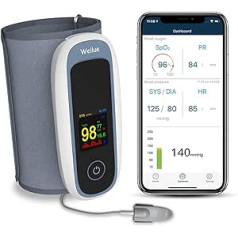 Wellue Bluetooth pulsa oksimetrs ar asinsspiediena mērītāju augšdelma bezvadu SpO2 asins skābekļa piesātinājuma monitors ar digitālo automātisko asinsspiediena mērītāju Bezmaksas lietotne iOS un Android ierīcēm