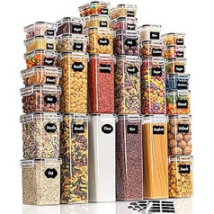 GoMaihe uzglabāšanas burkas ar vāku, hermētiska uzglabāšanas kaste: 32 uzglabāšanas kastes, virtuves komplekts miltiem, graudaugiem, spageti