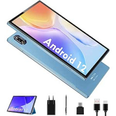 BRILLAR Tablet 10 collu Android 12 planšetdatori, 6 GB RAM + 128 GB ROM (1 TB TF), astoņkodolu, 5G WiFi, 8000 mAh akumulators, 13 MP + 8 MP kamera, Bluetooth 5.0, C tips, zils