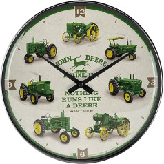 Nostalgic-Art retro sienas pulkstenis John Deere — modeļu diagramma — dāvanas ideja traktoru faniem, liels virtuves pulkstenis ar metāla rāmi 31 cm