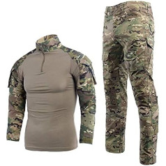 LNFINTDO vīriešu taktiskais uzvalks kaujas krekls un kamuflāžas bikšu komplekts 1/4 ar rāvējslēdzēju Ripstop medību apģērbs ar garām piedurknēm Camo Woodland BDU militārās armijas uniforma