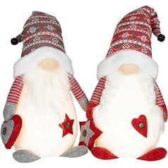 Brandsseller Gnome Couple Set | Ziemassvētku rūķis | Ziemassvētku rotājumu figūra | LED izgaismots
