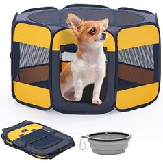 A 4 Pet Dog Playpen with Zip Top Pop-Up Design, Puppy Run Foldable, Cat Playpen, Small Dogs, Folding Bowl