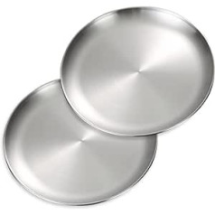 Betinyar 2 Pieces 26 cm Stainless Steel Dinner Plates, Stainless Steel Plates, Metal Dinner Plates for Steak Salad, Stainless Steel Camping Outdoor Plates (Silver, 26 cm)