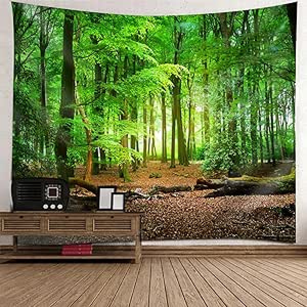 Lieson sienas dvielis 260 x 240 cm, Forest Nature Green Brown Gobelēns Ainava Džungļi Gobelēns Sienas piekarināmais viesistabai Gultas pārklājs Istabas Guļamistabas sienu apdare