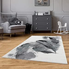 carpet city Rug Children's Room Cream, Grey – Children's Rug Modern Feather – 120 x 160 cm – Children's Room Rugs Boys and Girls – Short Pile Rug Living Room Teenager's Room