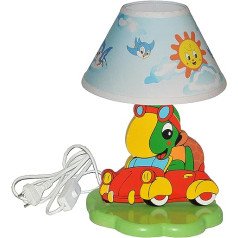 alles-meine.de GmbH High-quality table lamp made of wood, turtle in the car, 37 cm high, children's room table lamp, animal lamp, bedside lamp for children, floor lamp/table lamp.