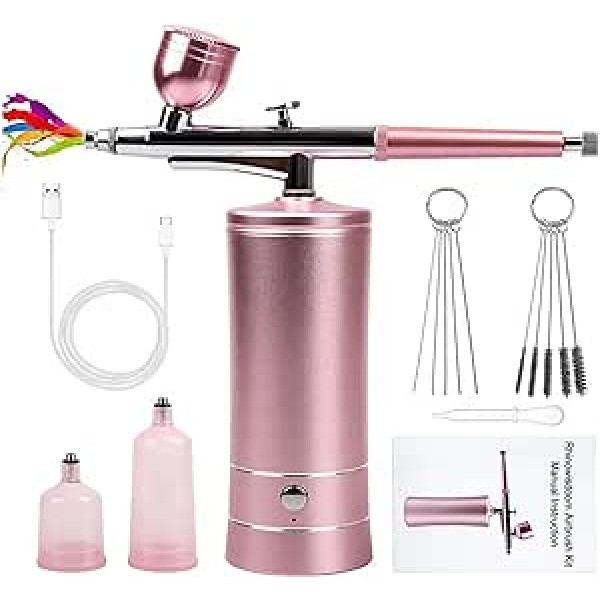 Holzsammlung Wireless Airbrush Set, Portable Handheld Cordless Mini Rechargeable Air Brush for Makeup, Cake Decoration, Model Colouring, Nail Art, and Face Painting #A02