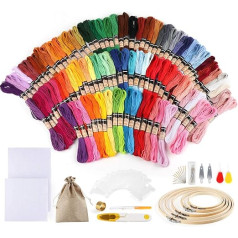 100 Colours Embroidery Set, Cross Stitch Starter Kit, Embroidery Crafts, Fin Embroidery Set for Friendship Bracelets, Embroidery Sewing Threads, Crochet + 5 Pieces Bamboo Embroidery Hoops, 2 Pieces