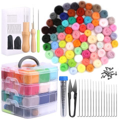 128-Piece Needle Felting Set, 72 Colours Felting Wool Roving, Needle Felting Starter Kit with Felting Needles, Basic Tools and Accessories, Wool Fibre Hand Spinning Material for Crafts, for Beginners,