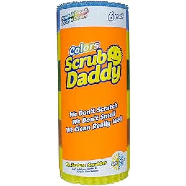 Scrub Daddy Colours Smiley Sponge, Cleaning Sponges in Multipack - Texture Change, Scratch-Free Washing Sponge for the Kitchen, Odour-Resistant, Pot Sponge, Dishwasher Safe - Pack of 6