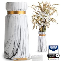 Acolyne Premium Vase White Made of High-Quality Ceramic [with Ebook] Modern Marble Look | Flower Vase White Marble Decoration | White Vase | Vase Decoration Also Suitable for Pampas Grass