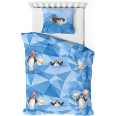 Dreamy Flannelette gultas veļa 135 x 200 cm 2-daļīga Penguin bērnu gultas veļa 135 x 200 cm un spilvendrāna 80 x 80 cm Fluffy bērnu gultas veļa Winter