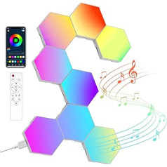 LED Hexagon Gaming Wall Light 8 Pieces Hexagon RGB Panel - Hexagon Honeycomb Wall Light Music Sync Decoration Hexa Wall Lighting Smart Hexagonal Gamer Room Decoration Modular Lamp