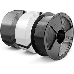 Sunlu PLA+ kvēldiegs MasterSpool, PLA Plus 3D printera kvēldiegs ar atkārtoti lietojamu spoli, 3 kg 3D drukas PLA+ 1,75 mm kvēldiegs, kārtīgi uztīts, izmēru precizitāte +/- 0,02 mm, melns, balts, pelēks