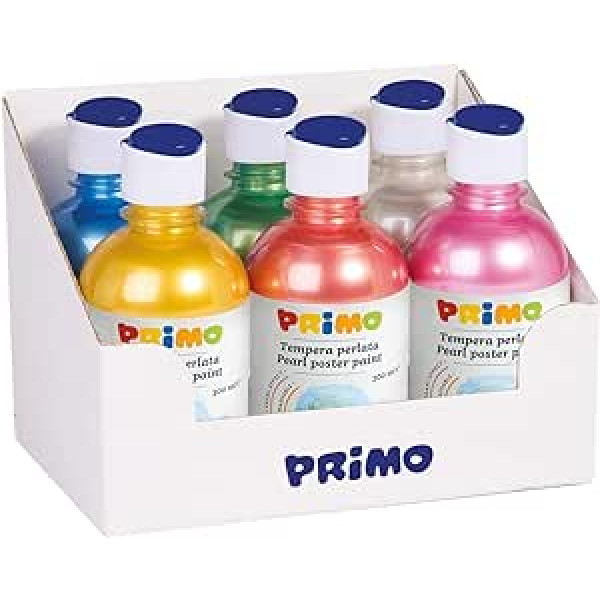 Morocolor PRIMO 6 Pearl Tempera krāsas 300 ml pudelē, klājs un materiāla efekts, spilgtas un intensīvas krāsas, mērvāciņš, tests uz dažādiem materiāliem radošiem efektiem