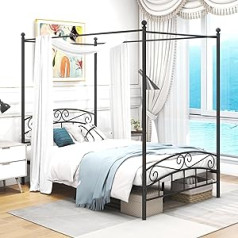 ARFARLY Canopy Bed Frame Double Bed Metal Bed Frame Slatted Frame Bedroom Furniture Double Bed Black 120 x 200 cm
