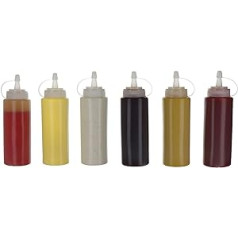 Oaklyn (6Pk) 14 oz Plastic Bottle Dispensers, Spice Dosing Bottles With Twist-On Caps - Top Dispenser For Ketchup, Mustard, Mayo, Hot Sauces, Olive Oil - Compact, Bisphenol A (BPA) Free Bbq Set