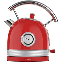 Cecotec Thermosense 420 Vintage Light Red Electric Kettle, 1.8 Litre, 2200 W, 8 Tea Cups, Temperature Gauge, Vintage Style, 360 Degree Rotation, Stainless Steel, Red