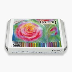 Seccorell — liela metāla kaste — 24 krāsas nūjiņas, divi režģu bloki, divas tīrīšanas otas (dabiskas un misiņa), dzēšgumijas turētājs, ieskaitot krāsas uzpildei pirkstu salvetēm, akvarelis, piemēram, bez ūdens vai