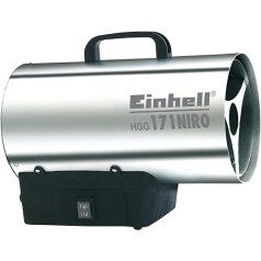 Einhell HGG 171 Niro karstā gaisa ģenerators (17 kW, 700 mbar darba spiediens, 1000 m³/h gaisa plūsma, pjezo aizdedze, aizdegšanās aizsardzība, turbo ventilators), sudraba, melna