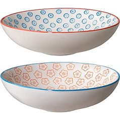 Bloomingville Emma Retro Soup Bowls Soup Plate Deep Plate Vintage Diameter 19 cm Blue Orange Ceramic Set of 2 Holds Approx. 550 ml