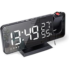 Alarm Clock with Projection Radio Alarm Clock Digital Projection Alarm Clock with USB Port, 7.5 Inch Large Mirror LED Display, Snooze Dual Alarm, FM Radio, 4 Display Brightness with Automatic Dimming