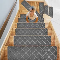 15 Pieces Stair Tread Mats, Non-Slip Carpet, Stair Mat, Self-Adhesive Safety Stair Rug, Stair Rug, Rectangular Non-Slip Rug for Children, Pets, 76 x 20 cm (01)