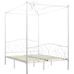 Tidyard baldahīns gultas rāmis Divguļamā gulta Metāla gultas rāmis Redeļu karkass Guļamistabas mēbeles Divguļamā gulta Balta 140 x 200 cm (P x G), Metāls + Saplāksnis, Balts