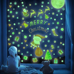 128 Pieces Christmas Glow in the Dark Merry Christmas Removable Snowflake Window Stickers Christmas Party Decoration