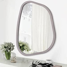 HLFMVWE Asymmetrical Mirror for Wall Decoration, Large 50 x 40 cm, Wooden Framed Wall Mirror, Vanity, Artistic Wavy Mirror, Decorative for Living Room, Bedroom, Bathroom