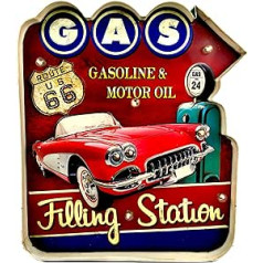 Light Sign Retro Sign Wall Sign in Vintage Style LED Sign for Garage Decorative Sign Accessories for Home Decor 50s Home Decoration Retro Light Box Metal Crafts (Filling Station 2)