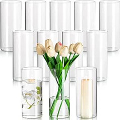 Glasseam Cylinder Vases Decorative Modern Flower Vases, 12 Piece Glass Vases Set, 20 x 8.5 cm Tulip Vase, Glass Cylinder Candle Holder for Pillar Candles, Minimalist Flower Vase for Table Decoration,