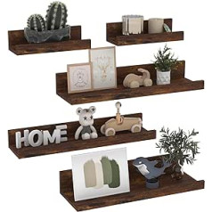 Giftgarden 40 cm Long Wooden Wall Shelf, Brown, Small Floating Shelf, Picture Rail for Living Room, Kitchen, Children's Room, Bedroom or Office - Pack of 5 with Various Sizes