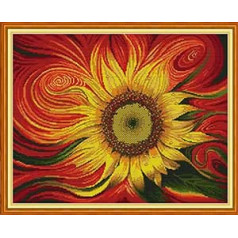 ABEUTY Cross Stitch Kit, Sunflower for Adults, Kids and Beginners, Pre-Printed or Not, DIY 14 Count Embroidery Sewing Starter Kit, Stamped or Unstamped Handmade Home Decoration