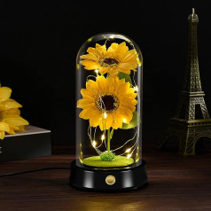 QUELIEN Sunflower Gifts for Women, Illuminated Sunflowers in Glass Dome, LED Sunflower Lamp, Romantic Gifts for Her on Mother's Day, Birthday, Home Office Decoration