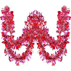 10 Meters Pink Tinsel Garland, Valentine's Day, Pink Tinsel Garland for Pink Tree Garland, Tinsel Heart Shape, Tinsel Garland for Valentine's Day, Tree Wreath, Wedding, Party, Shiny Decoration (Pink+)