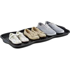 Relaxdays 2 x Large Shoe Drip Trays, Plastic Shoe Rack for 6 Shoes, Profile Dirt Trap, H x W x D: 3 x 75 x 38 cm, Black