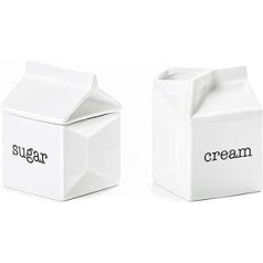 Balta keramikas piena kartona cukura bļoda un piena krūze