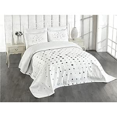 ABAKUHAUS Modern Big Little Pop Art Dots Bedspread Set with Pillow Cases Washable Double 220 x 220 cm White Onyx